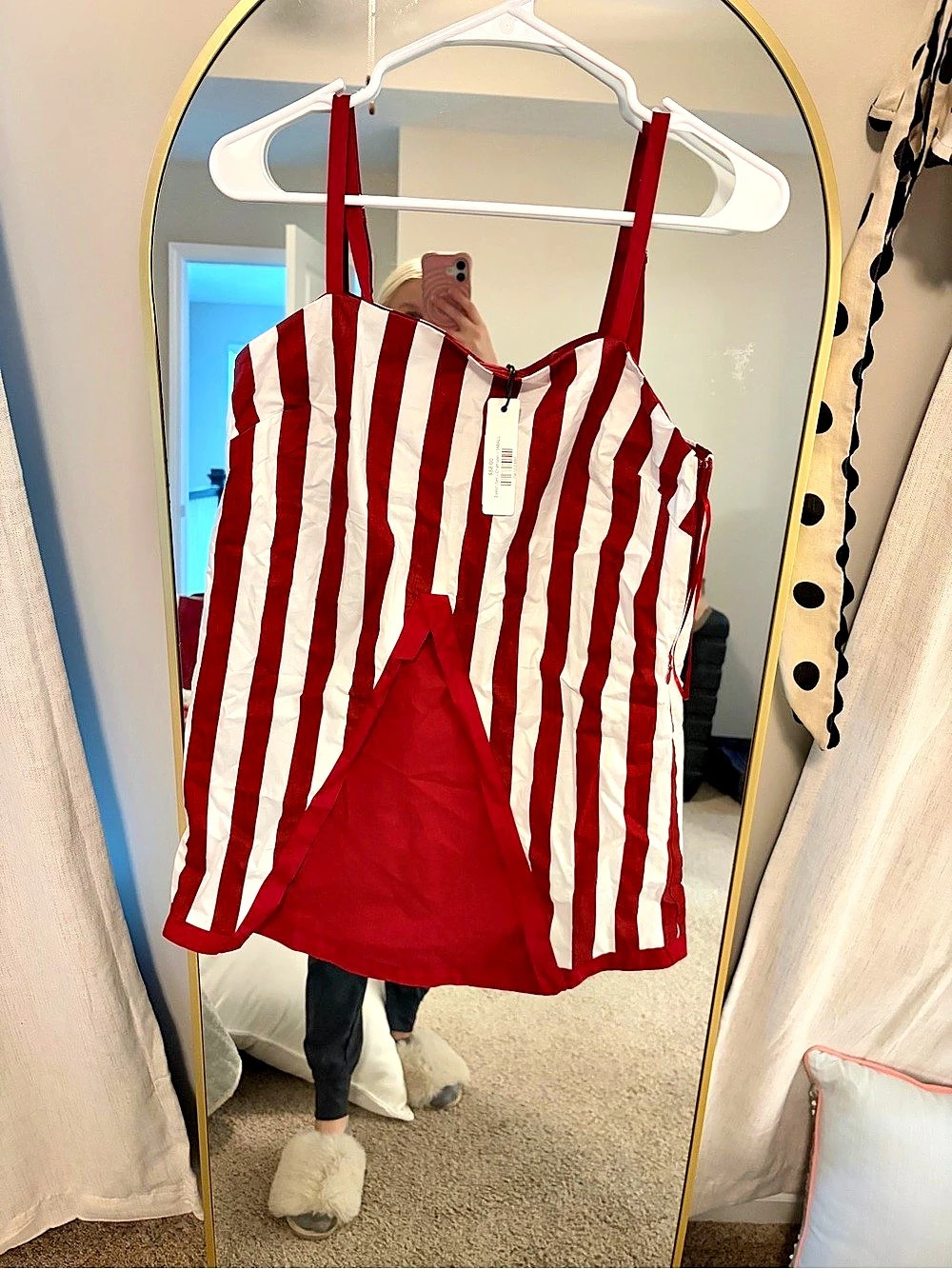 South Boutique Evelin Set Striped Mini Dress in crimson & White NWT
